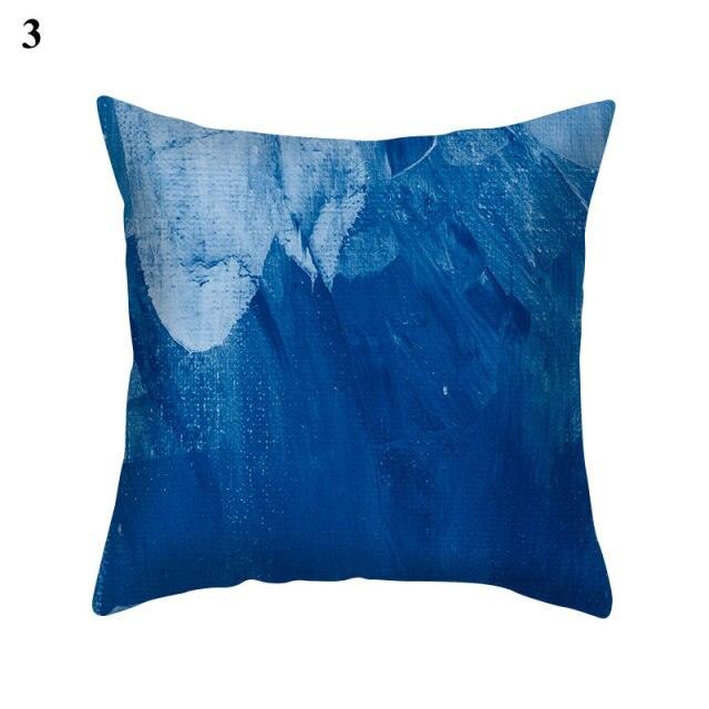 1Pcs Blue Pattern Cushion Cover Polyester Pillowcase Decorative Navy Blue White Pillow Covers Pillow Case Blue Home Bedroom Sofa Decor Pillow Cover