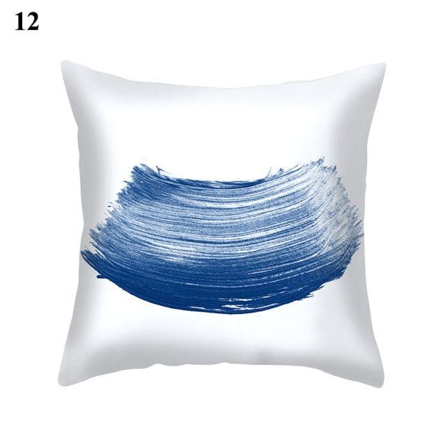 1Pcs Blue Pattern Cushion Cover Polyester Pillowcase Decorative Navy Blue White Pillow Covers Pillow Case Blue Home Bedroom Sofa Decor Pillow Cover