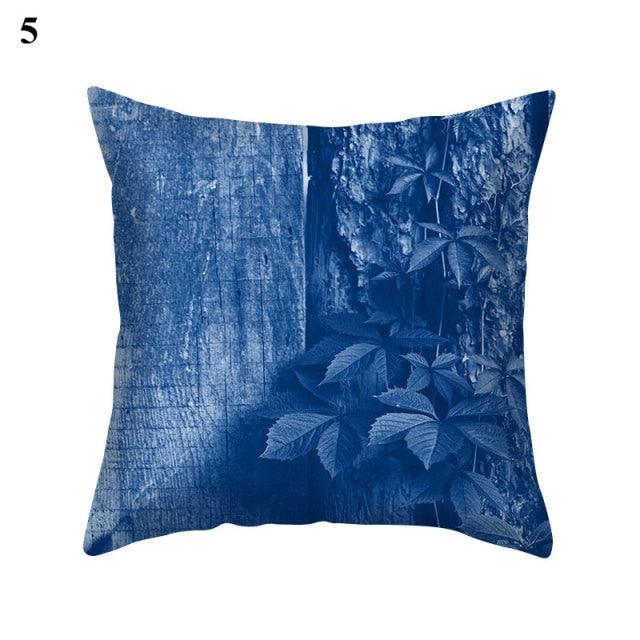 1Pcs Blue Pattern Cushion Cover Polyester Pillowcase Decorative Navy Blue White Pillow Covers Pillow Case Blue Home Bedroom Sofa Decor Pillow Cover