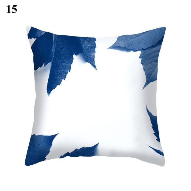 1Pcs Blue Pattern Cushion Cover Polyester Pillowcase Decorative Navy Blue White Pillow Covers Pillow Case Blue Home Bedroom Sofa Decor Pillow Cover