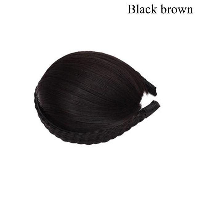 1pcs Braided Hairband Synthetic Bangs Heat Resistant Bangs Hair Extensions for Women Girls Blunt Bangs Fake Fringe Hairpieces Natural Flat Neat Bangs With Temples For Women One Piece Hairpiece