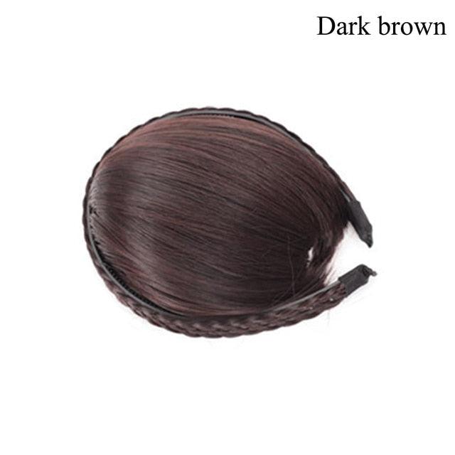 1pcs Braided Hairband Synthetic Bangs Heat Resistant Bangs Hair Extensions for Women Girls Blunt Bangs Fake Fringe Hairpieces Natural Flat Neat Bangs With Temples For Women One Piece Hairpiece