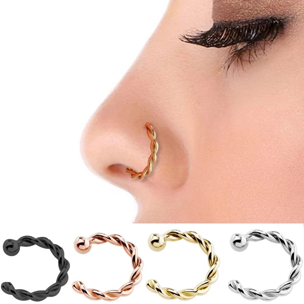 1Pcs C Shaped Fake Nose Ring Hoop Septum Rings Twist U Shape Nose Piercing Fake Piercing Jewelry Faux Piercing Products Fashion Surgical Steel Nose Hoop Nose Ring Stud Punk Style  Nose Ring Hoops  Body Piercing Ear Piercing Body Piercing Jewelry