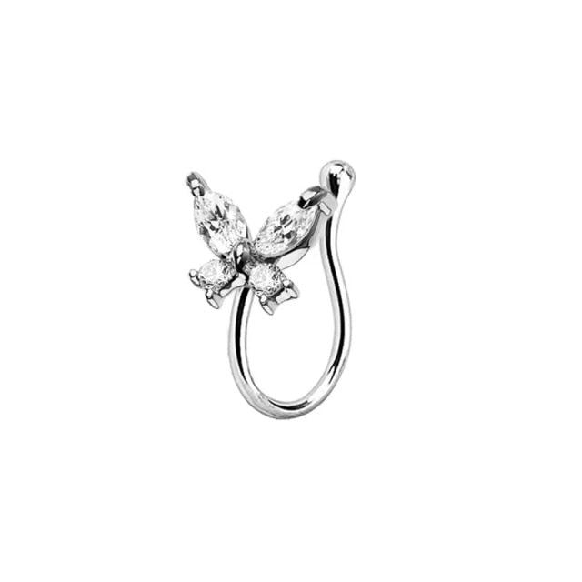 1Pcs Creative Rabbit Nose Ring Charm Crystal Metal Fake Piercing Nose Cuff Clip Brand Design Bunny Nose Non Pierced Without Hole Nose Ring Clip On Nose Hoop Ring Stainless Steel Non-Piercing Fake Piercings Ear Cuff Tragus Earrings Ring Earrings Jewelry