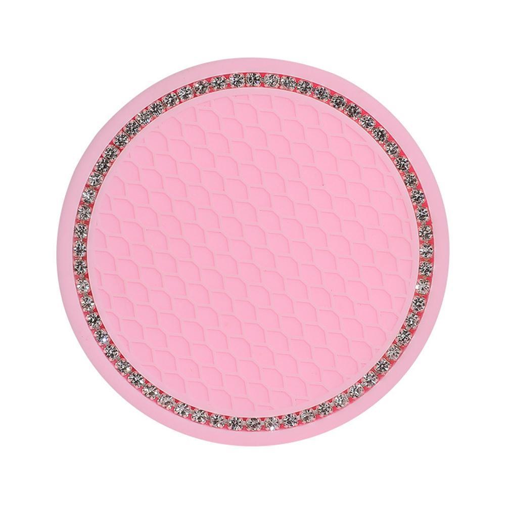 1PCS Universal 7cm Car Style Coasters Pad Pink Cup Holder Mat Rhinestone Waterproof Anti Slip Vehicle Bling Car Coasters Pink PVC Travel Auto Cup Holder Insert Coaster Anti Slip Crystal Vehicle Interior Accessories Cup Mats For Women Girl