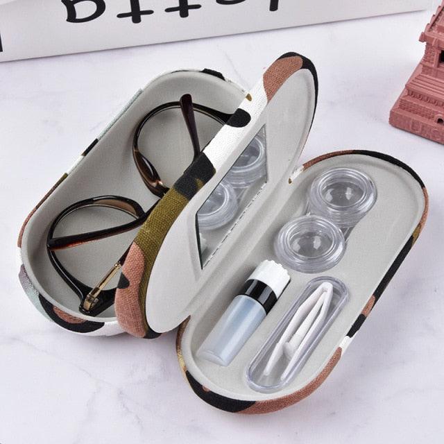 2 In 1 Portable Dual Use Glasses Case Double Layer Eyeglasses Holder Contact Lens Boxes Eyewear Accessories Contact Lens Case With Mirror Tweezers Remover 2 in 1 Double Sided Portable Contact Lens Box Holder Container Soak Storage Kit Sunglasses Pouch