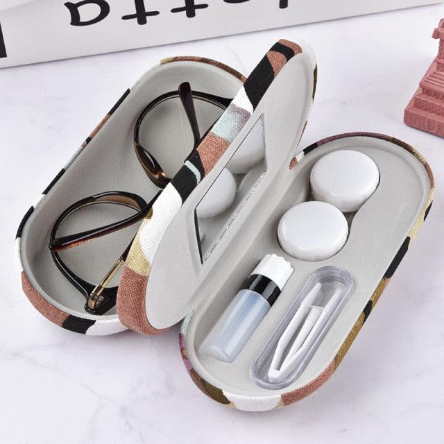 2 In 1 Portable Dual Use Glasses Case Double Layer Eyeglasses Holder Contact Lens Boxes Eyewear Accessories Contact Lens Case With Mirror Tweezers Remover 2 in 1 Double Sided Portable Contact Lens Box Holder Container Soak Storage Kit Sunglasses Pouch