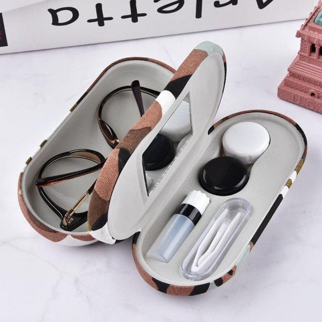 2 In 1 Portable Dual Use Glasses Case Double Layer Eyeglasses Holder Contact Lens Boxes Eyewear Accessories Contact Lens Case With Mirror Tweezers Remover 2 in 1 Double Sided Portable Contact Lens Box Holder Container Soak Storage Kit Sunglasses Pouch