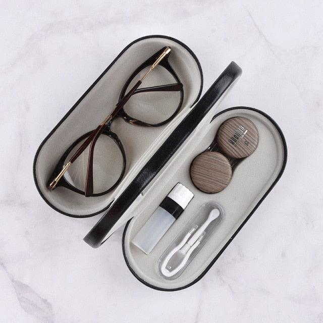 2 In 1 Portable Dual Use Glasses Case Double Layer Eyeglasses Holder Contact Lens Boxes Eyewear Accessories Contact Lens Case With Mirror Tweezers Remover 2 in 1 Double Sided Portable Contact Lens Box Holder Container Soak Storage Kit Sunglasses Pouch