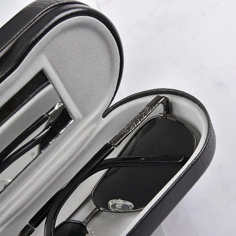 2 In 1 Portable Dual Use Glasses Case Double Layer Eyeglasses Holder Contact Lens Boxes Eyewear Accessories Contact Lens Case With Mirror Tweezers Remover 2 in 1 Double Sided Portable Contact Lens Box Holder Container Soak Storage Kit Sunglasses Pouch