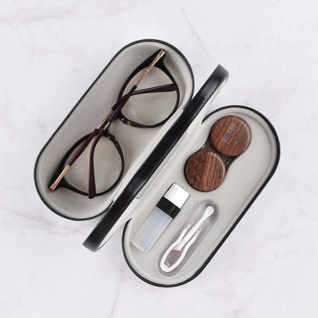 2 In 1 Portable Dual Use Glasses Case Double Layer Eyeglasses Holder Contact Lens Boxes Eyewear Accessories Contact Lens Case With Mirror Tweezers Remover 2 in 1 Double Sided Portable Contact Lens Box Holder Container Soak Storage Kit Sunglasses Pouch