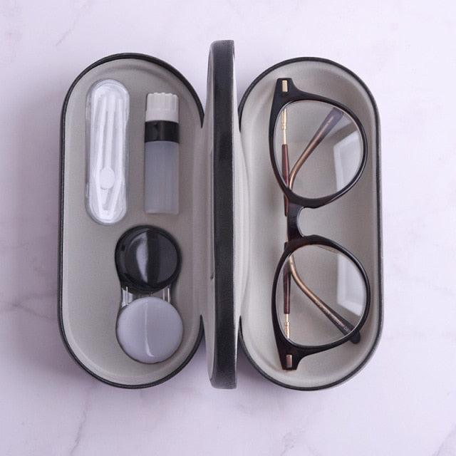 2 In 1 Portable Dual Use Glasses Case Double Layer Eyeglasses Holder Contact Lens Boxes Eyewear Accessories Contact Lens Case With Mirror Tweezers Remover 2 in 1 Double Sided Portable Contact Lens Box Holder Container Soak Storage Kit Sunglasses Pouch