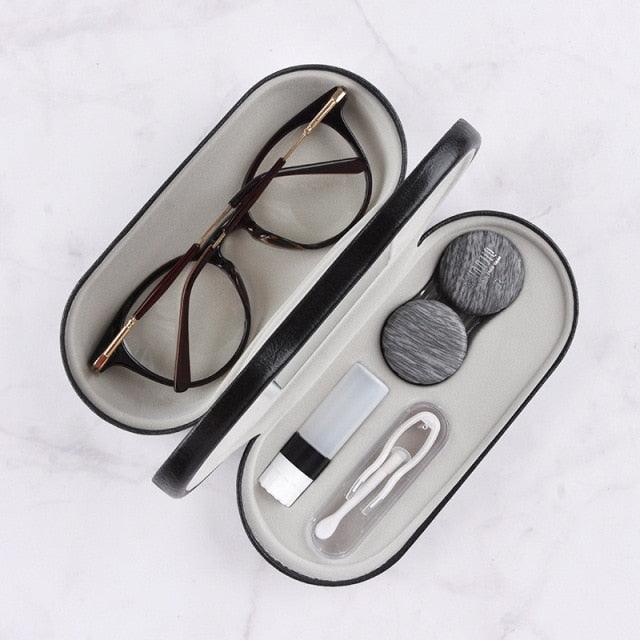 2 In 1 Portable Dual Use Glasses Case Double Layer Eyeglasses Holder Contact Lens Boxes Eyewear Accessories Contact Lens Case With Mirror Tweezers Remover 2 in 1 Double Sided Portable Contact Lens Box Holder Container Soak Storage Kit Sunglasses Pouch