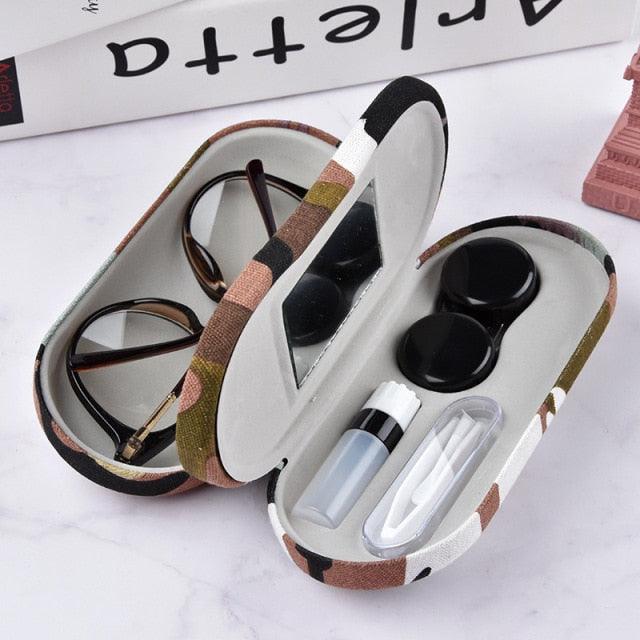 2 In 1 Portable Dual Use Glasses Case Double Layer Eyeglasses Holder Contact Lens Boxes Eyewear Accessories Contact Lens Case With Mirror Tweezers Remover 2 in 1 Double Sided Portable Contact Lens Box Holder Container Soak Storage Kit Sunglasses Pouch