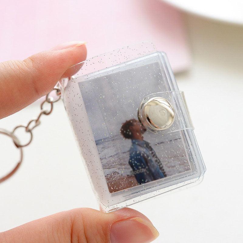 2 Inch Photo Album PVC Sequins Transparent Sticker & Name Card Holder 16 Pockets Photo Holder Business Card Bag Mini Photo Holds Photos with Key Chain Album Gifts