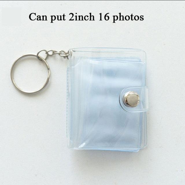 2 Inch Photo Album PVC Sequins Transparent Sticker & Name Card Holder 16 Pockets Photo Holder Business Card Bag Mini Photo Holds Photos with Key Chain Album Gifts