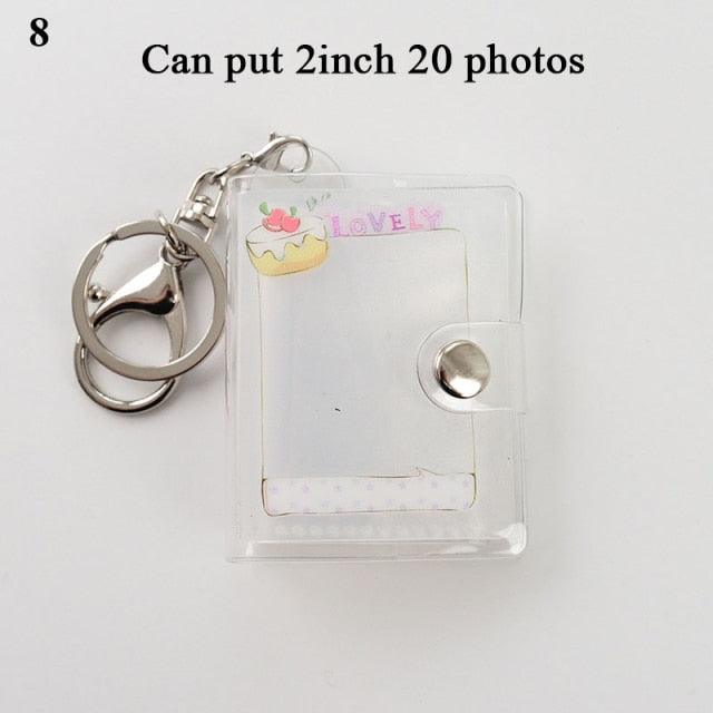 2 Inch Photo Album PVC Sequins Transparent Sticker & Name Card Holder 16 Pockets Photo Holder Business Card Bag Mini Photo Holds Photos with Key Chain Album Gifts