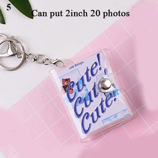 2 Inch Photo Album PVC Sequins Transparent Sticker & Name Card Holder 16 Pockets Photo Holder Business Card Bag Mini Photo Holds Photos with Key Chain Album Gifts