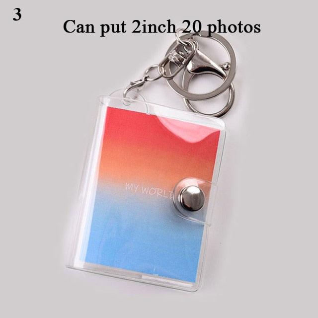 2 Inch Photo Album PVC Sequins Transparent Sticker & Name Card Holder 16 Pockets Photo Holder Business Card Bag Mini Photo Holds Photos with Key Chain Album Gifts