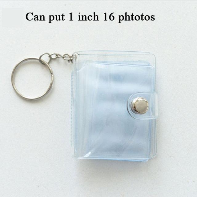 2 Inch Photo Album PVC Sequins Transparent Sticker & Name Card Holder 16 Pockets Photo Holder Business Card Bag Mini Photo Holds Photos with Key Chain Album Gifts