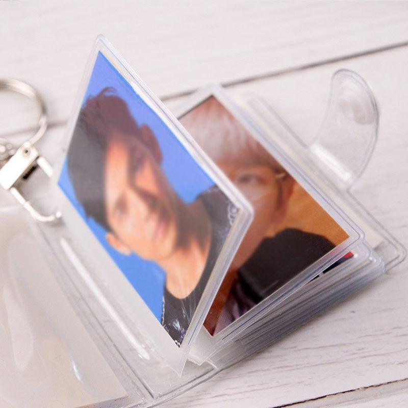 2 Inch Photo Album PVC Sequins Transparent Sticker & Name Card Holder 16 Pockets Photo Holder Business Card Bag Mini Photo Holds Photos with Key Chain Album Gifts