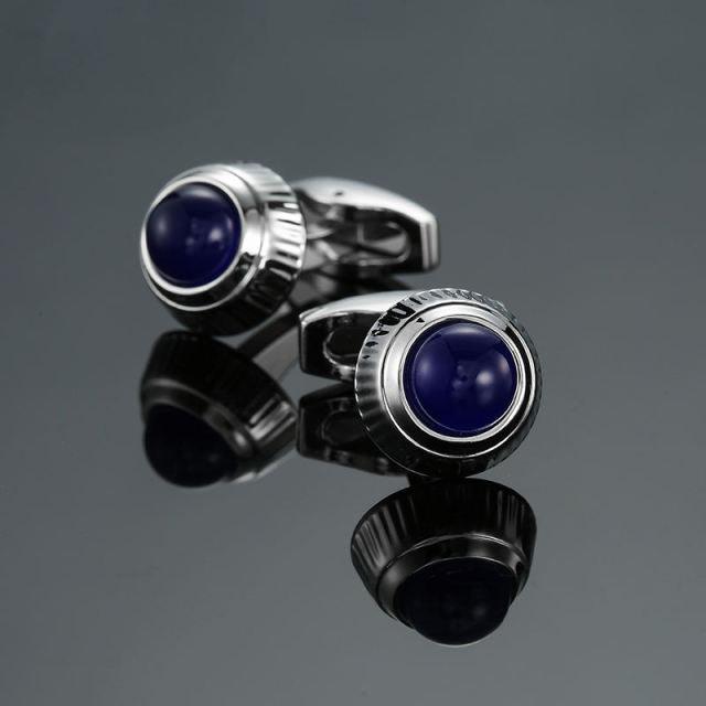 2 PCS Fashion Men Shirts Cufflinks Luxury Silvery Round Blue Crystal Cufflinks Wedding Party Cuff Links Unique Elegant Style Glamorous Men Jewelry Lovely Gift For Your Men