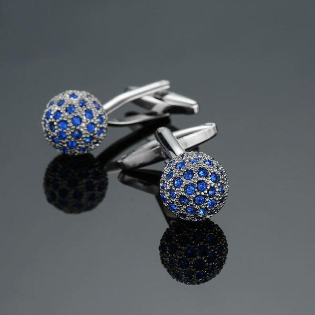 2 PCS Fashion Men Shirts Cufflinks Luxury Silvery Round Blue Crystal Cufflinks Wedding Party Cuff Links Unique Elegant Style Glamorous Men Jewelry Lovely Gift For Your Men