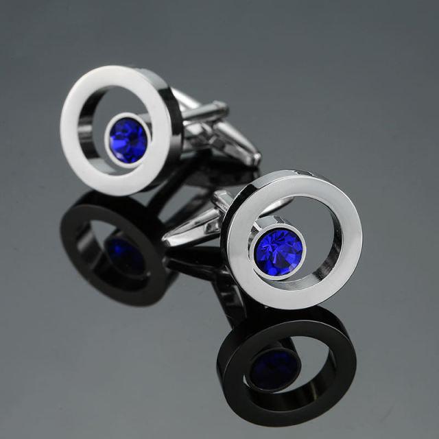 2 PCS Fashion Men Shirts Cufflinks Luxury Silvery Round Blue Crystal Cufflinks Wedding Party Cuff Links Unique Elegant Style Glamorous Men Jewelry Lovely Gift For Your Men