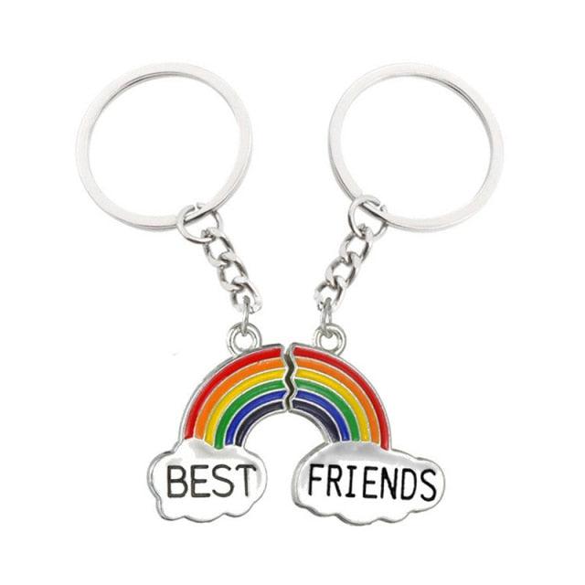 2 Piece Best Friend Rainbow Couple Keychain Boy Girl Friendship Girl Male Jewelry Gifts Matching Rainbow Keychain for Women Christmas Gifts