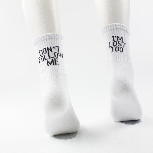 2022 Black White Cotton Socks AB Side Don't Follow Me I'm Lost too Creative Unisex Casual Socks Daily For Men And Women