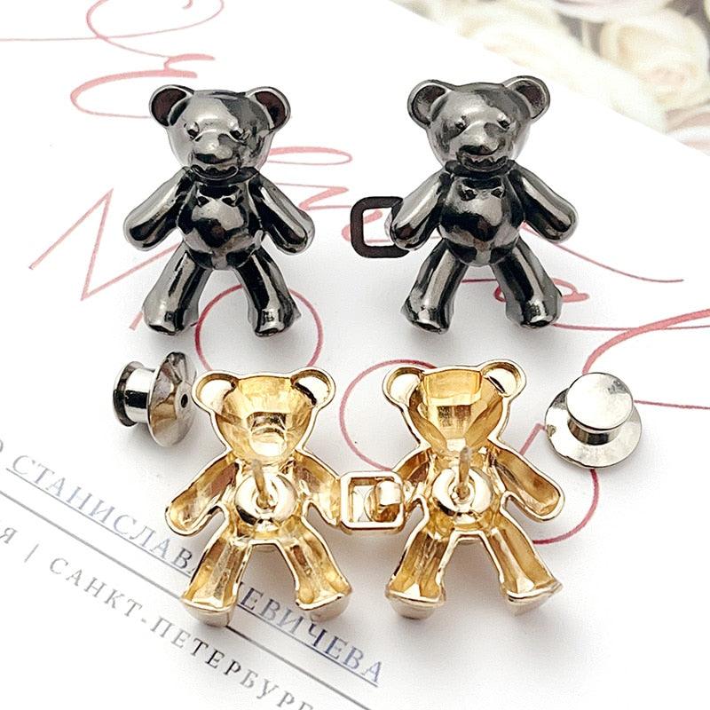 2023 2PCS Metal Dual Purpose Tighten Waist Button Cute Bear Adjustable Buckle Pins Brooches Women Pant Jeans Detachable Clip Detachable Waist Body Fit Tighten Buckles Adjustable Jean Buttons Pins for Loose Jeans