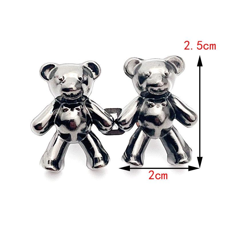 2023 2PCS Metal Dual Purpose Tighten Waist Button Cute Bear Adjustable Buckle Pins Brooches Women Pant Jeans Detachable Clip Detachable Waist Body Fit Tighten Buckles Adjustable Jean Buttons Pins for Loose Jeans