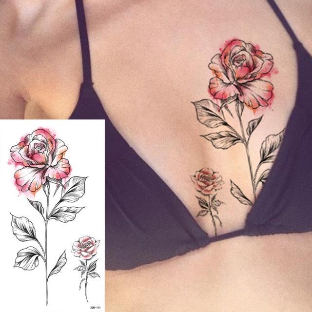 25 Sheets Flower Rose Luxury Tattoos Waterproof Temporary Sticker 3D Rose Flower Tattoos Body Art Arm Fake Tatoo For Womens - STEVVEX Beauty - 103, 3D Tattoo, Arm Tattoo, Beauty, Big Tattoo, Black Tattoos, Body Tattoo, Fashion Tattoo, Flower Tattoo, Luxury Tattoo, Stylish Tattoo, Tattoo, Waterproof Tattoo, Women Tattoo, Womens Tattoo - Stevvex.com