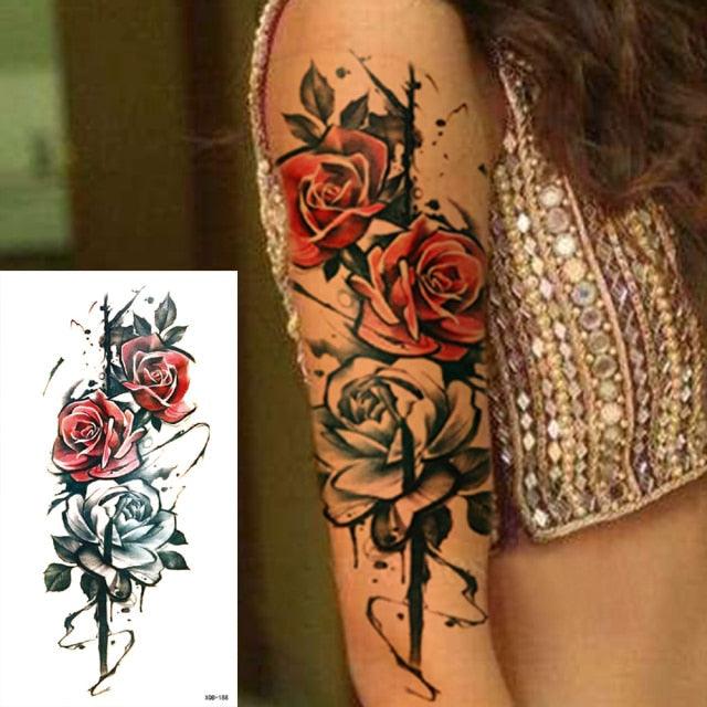 25 Sheets Flower Rose Luxury Tattoos Waterproof Temporary Sticker 3D Rose Flower Tattoos Body Art Arm Fake Tatoo For Womens - STEVVEX Beauty - 103, 3D Tattoo, Arm Tattoo, Beauty, Big Tattoo, Black Tattoos, Body Tattoo, Fashion Tattoo, Flower Tattoo, Luxury Tattoo, Stylish Tattoo, Tattoo, Waterproof Tattoo, Women Tattoo, Womens Tattoo - Stevvex.com