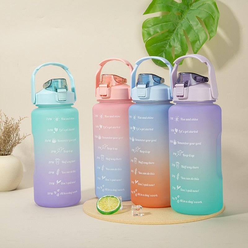 2L Large Capacity Water Bottle With Straw With Time Marker Frosted Cup Girls Large Portable Travel Bottles Sports Fitness Cup Water Bottle With Time Marker 2L Drinking Bottles With Straw BPA Free 2L Leakproof Sports Water Bottles For Fitness Gym