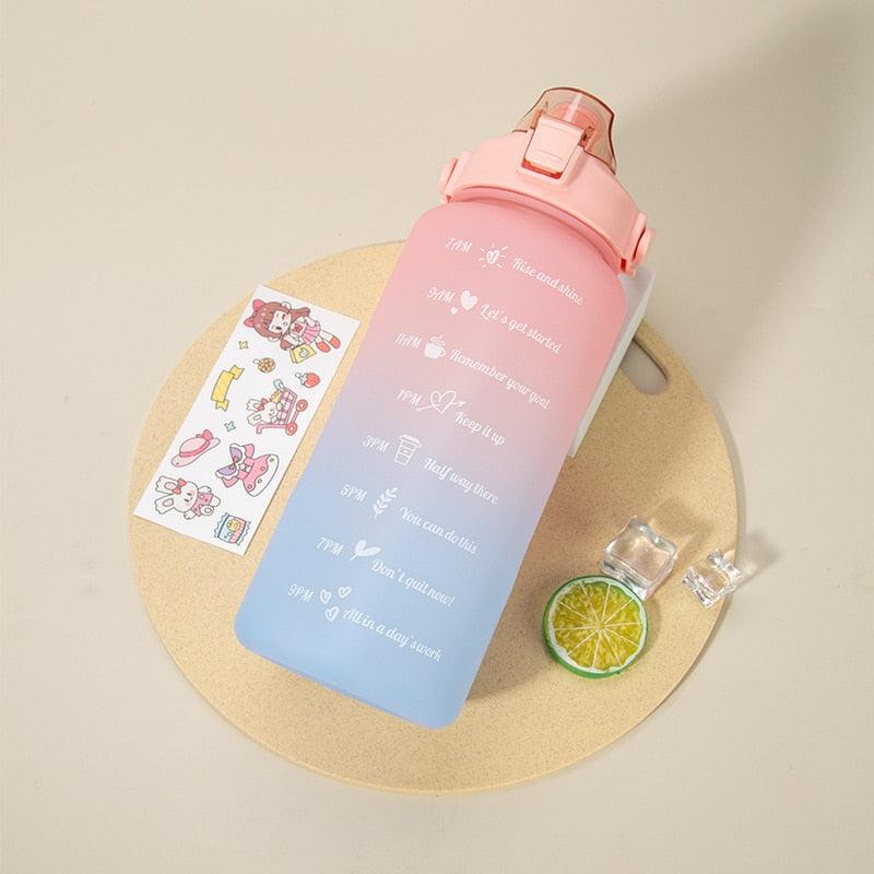 2L Large Capacity Water Bottle With Straw With Time Marker Frosted Cup Girls Large Portable Travel Bottles Sports Fitness Cup Water Bottle With Time Marker 2L Drinking Bottles With Straw BPA Free 2L Leakproof Sports Water Bottles For Fitness Gym