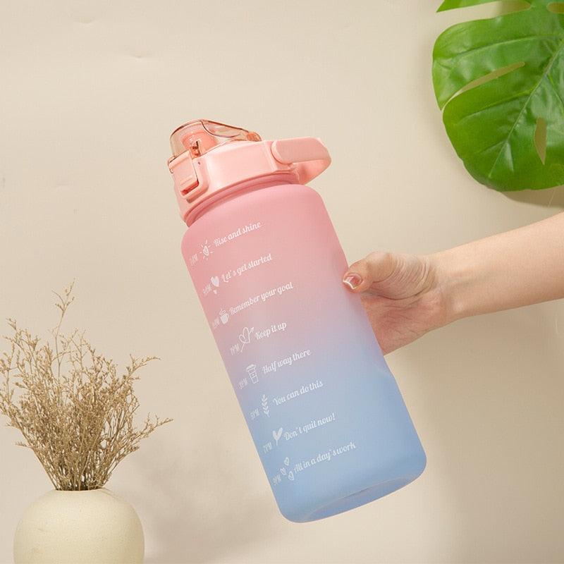 2L Large Capacity Water Bottle With Straw With Time Marker Frosted Cup Girls Large Portable Travel Bottles Sports Fitness Cup Water Bottle With Time Marker 2L Drinking Bottles With Straw BPA Free 2L Leakproof Sports Water Bottles For Fitness Gym