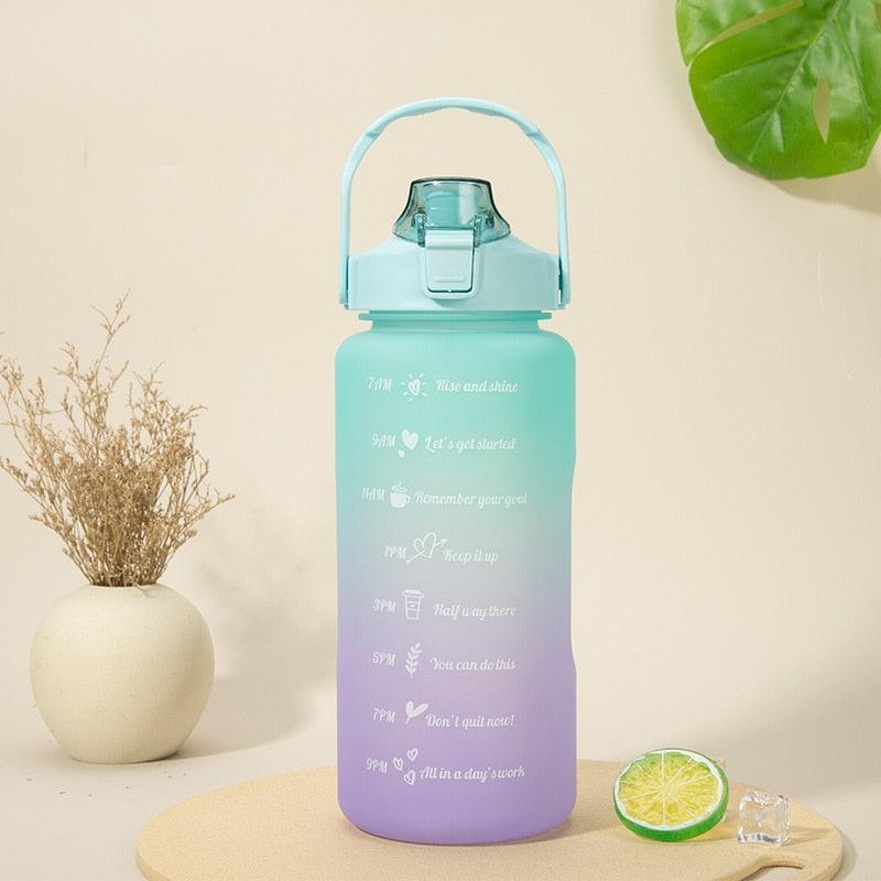 2L Large Capacity Water Bottle With Straw With Time Marker Frosted Cup Girls Large Portable Travel Bottles Sports Fitness Cup Water Bottle With Time Marker 2L Drinking Bottles With Straw BPA Free 2L Leakproof Sports Water Bottles For Fitness Gym