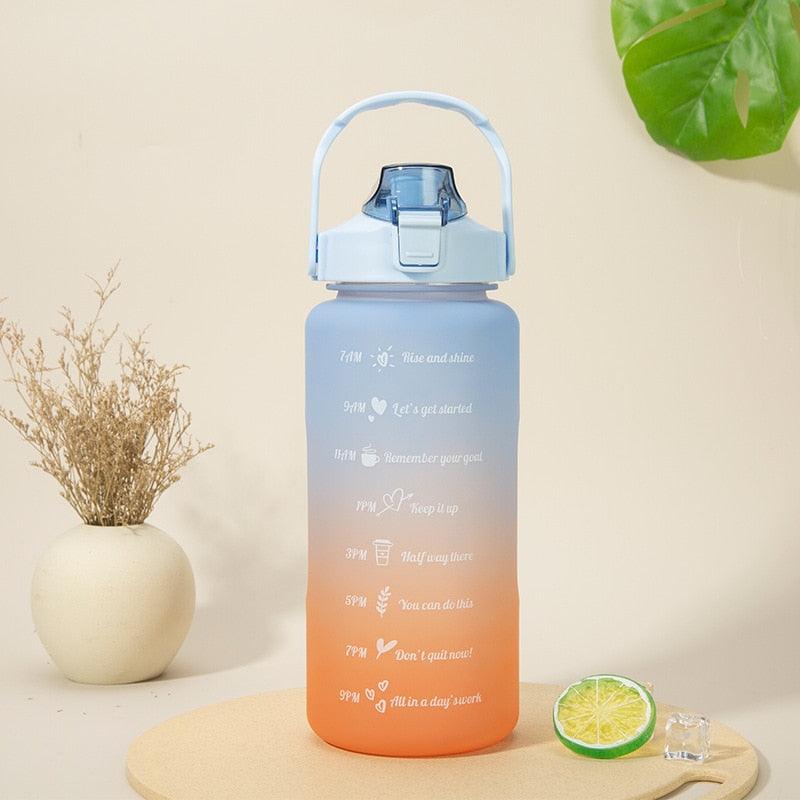 2L Large Capacity Water Bottle With Straw With Time Marker Frosted Cup Girls Large Portable Travel Bottles Sports Fitness Cup Water Bottle With Time Marker 2L Drinking Bottles With Straw BPA Free 2L Leakproof Sports Water Bottles For Fitness Gym