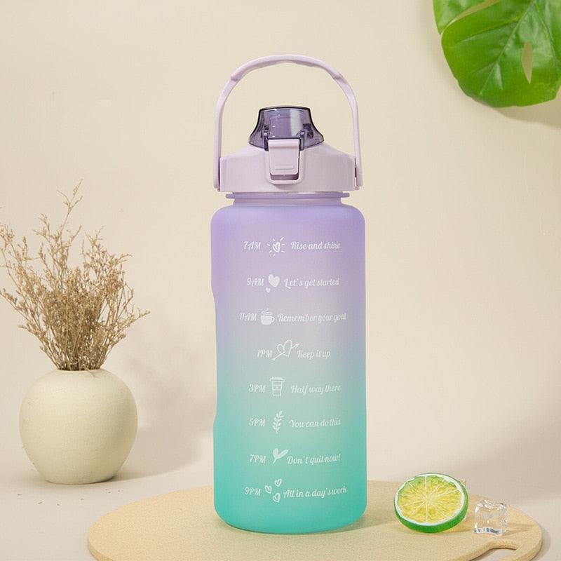 2L Large Capacity Water Bottle With Straw With Time Marker Frosted Cup Girls Large Portable Travel Bottles Sports Fitness Cup Water Bottle With Time Marker 2L Drinking Bottles With Straw BPA Free 2L Leakproof Sports Water Bottles For Fitness Gym