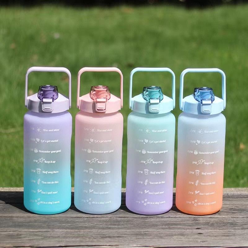 2L Large Capacity Water Bottle With Straw With Time Marker Frosted Cup Girls Large Portable Travel Bottles Sports Fitness Cup Water Bottle With Time Marker 2L Drinking Bottles With Straw BPA Free 2L Leakproof Sports Water Bottles For Fitness Gym