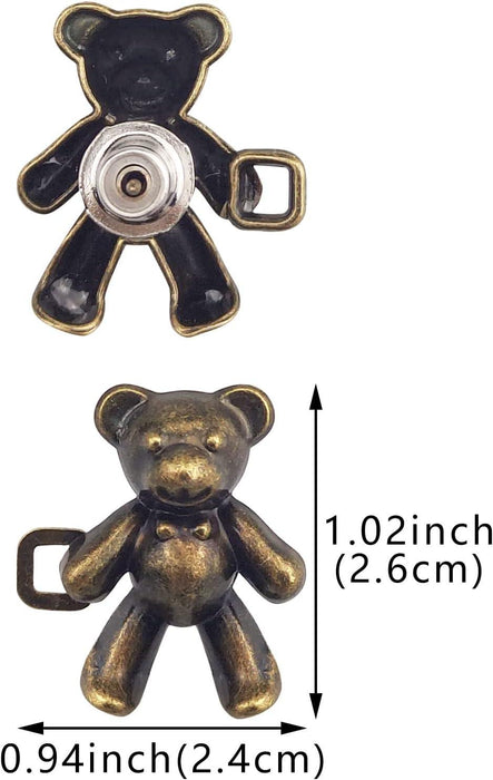 2Pcs Bear Shaped Adjustable Jean Button Waist Buckle Snap Pants Buckle Extender Replacement Jeans Button Safety Pins No Sew Detachable Waist Body Fit Tighten Safety Pins
