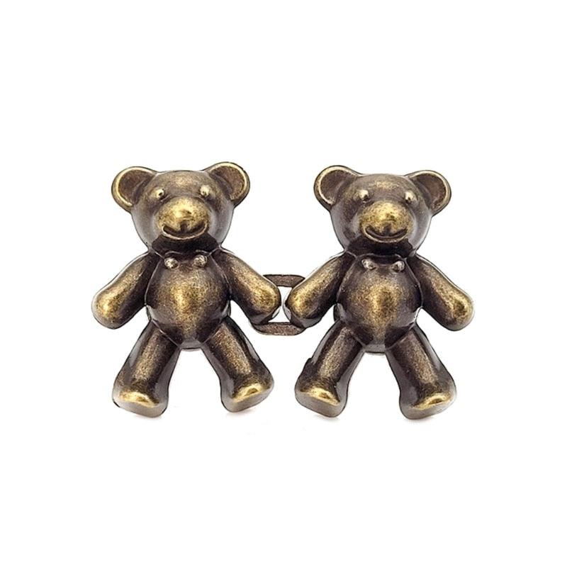 2Pcs Bear Shaped Adjustable Jean Button Waist Buckle Snap Pants Buckle Extender Replacement Jeans Button Safety Pins No Sew Detachable Waist Body Fit Tighten Safety Pins