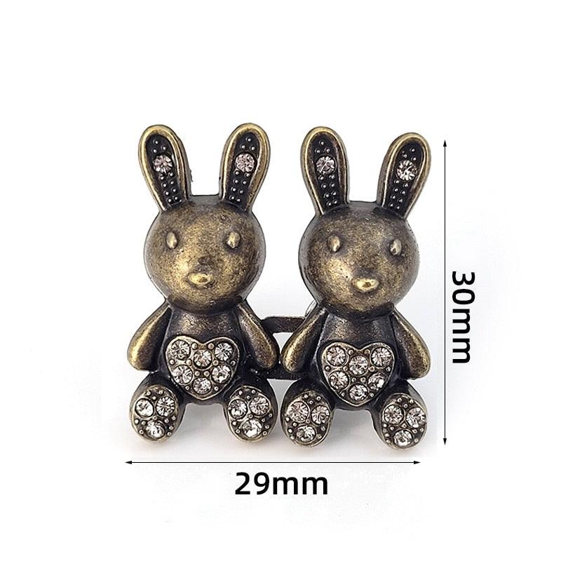 2Pcs Bear Shaped Adjustable Jean Button Waist Buckle Snap Pants Buckle Extender Replacement Jeans Button Safety Pins No Sew Detachable Waist Body Fit Tighten Safety Pins