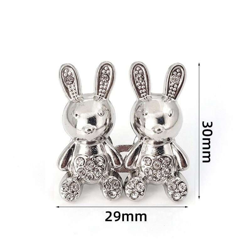 2Pcs Bear Shaped Adjustable Jean Button Waist Buckle Snap Pants Buckle Extender Replacement Jeans Button Safety Pins No Sew Detachable Waist Body Fit Tighten Safety Pins