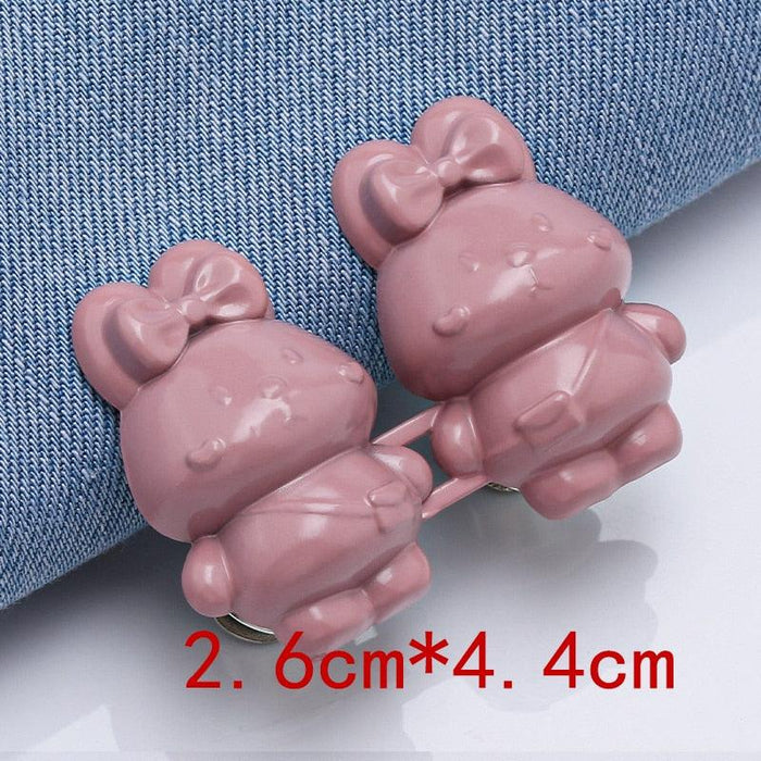 2Pcs Bear Shaped Adjustable Jean Button Waist Buckle Snap Pants Buckle Extender Replacement Jeans Button Safety Pins No Sew Detachable Waist Body Fit Tighten Safety Pins