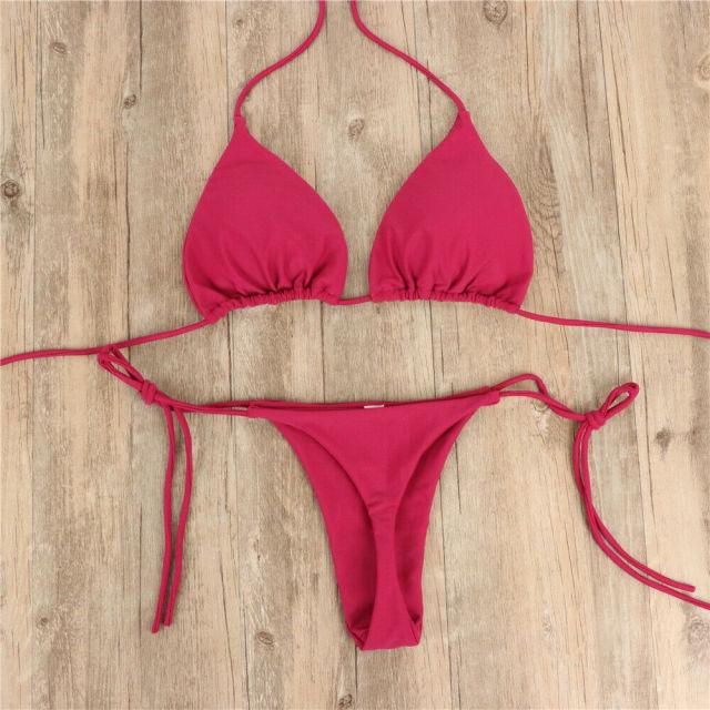 2pcs Bikini Set Padded Bra Women Push-Up Solid Swimwear Bandage Bathing Suit Swimsuit Swimming Suit Knotted String Triangle Bikini Tie Side High Cut Cheeky Bikini Set