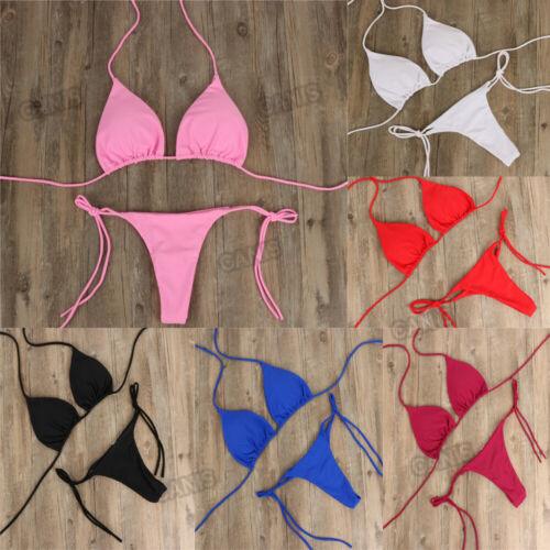 2pcs Bikini Set Padded Bra Women Push-Up Solid Swimwear Bandage Bathing Suit Swimsuit Swimming Suit Knotted String Triangle Bikini Tie Side High Cut Cheeky Bikini Set