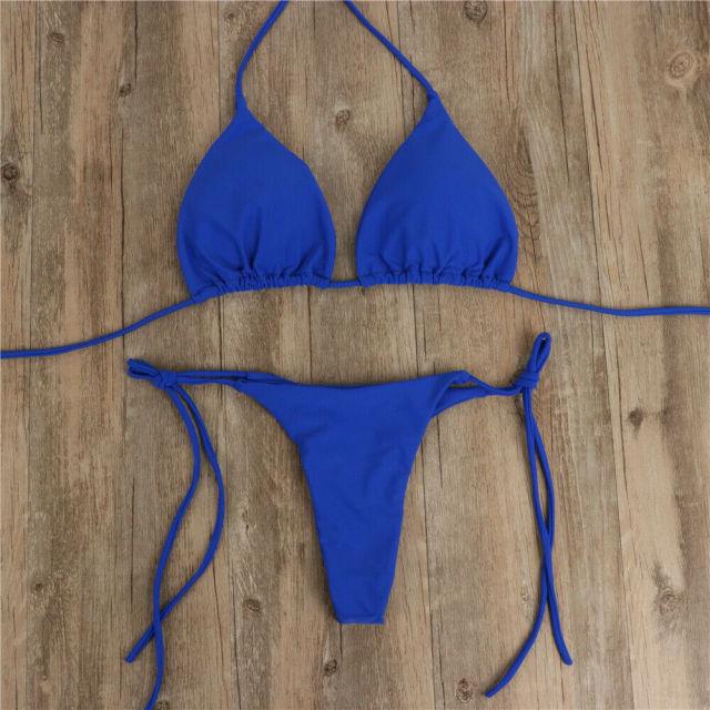 2pcs Bikini Set Padded Bra Women Push-Up Solid Swimwear Bandage Bathing Suit Swimsuit Swimming Suit Knotted String Triangle Bikini Tie Side High Cut Cheeky Bikini Set