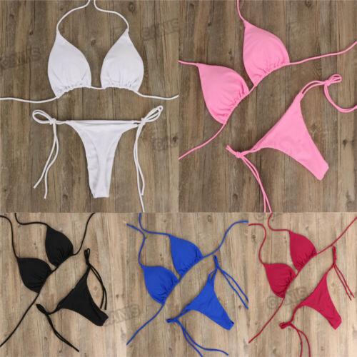 2pcs Bikini Set Padded Bra Women Push-Up Solid Swimwear Bandage Bathing Suit Swimsuit Swimming Suit Knotted String Triangle Bikini Tie Side High Cut Cheeky Bikini Set